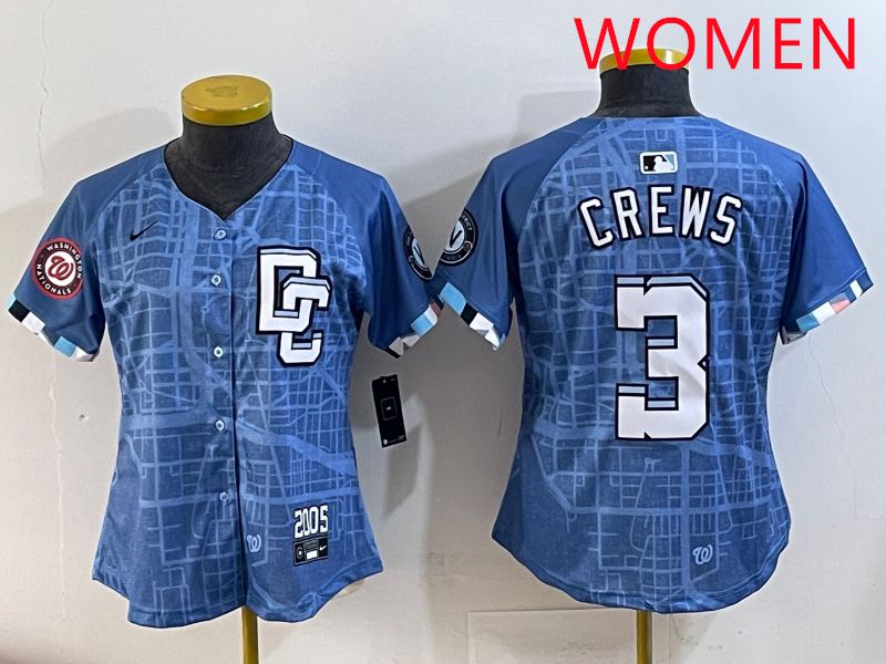 Women Washington Nationals #3 Crews Blue Joint Name 2025 Nike MLB Jersey style 7
